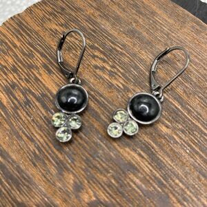 Black Cabochon with Rhinestones Drop Earrings